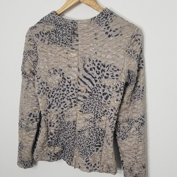 Michael Tyler Mixed  Animal Print Jacket Blazer Zipper Front Gold Shine Size XS - Picture 4 of 10